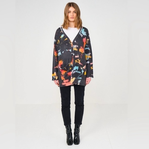 Brodie Sweaters - Brodie 100% Cashmere Paint Splatter Cardigan Abstract Print spring light layer